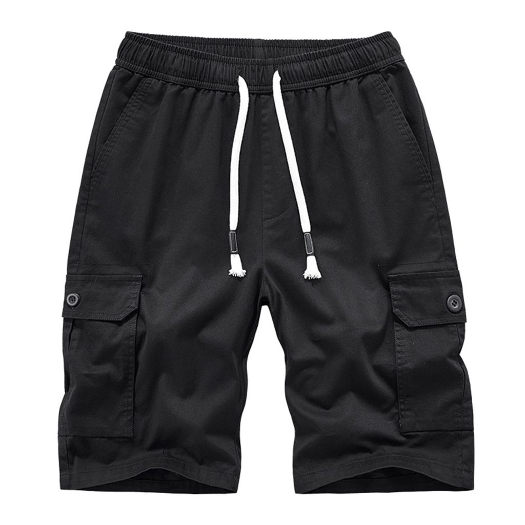 mens elastic waist cargo shorts